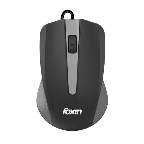 Foxin Glance Grey Wired USB Mouse | 1200 DPI Optical Sensor | Ergonomic & Lightweight (68g) with 3-Button | Plug & Play | 1.2M Cable | Silent Buttons | Wired Mouse for Laptop, PC, Desktop & Office Use - Image 1