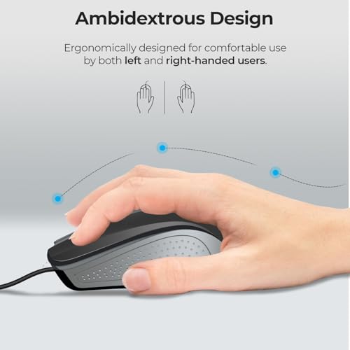 Foxin Glance Grey Wired USB Mouse | 1200 DPI Optical Sensor | Ergonomic & Lightweight (68g) with 3-Button | Plug & Play | 1.2M Cable | Silent Buttons | Wired Mouse for Laptop, PC, Desktop & Office Use - Image 4