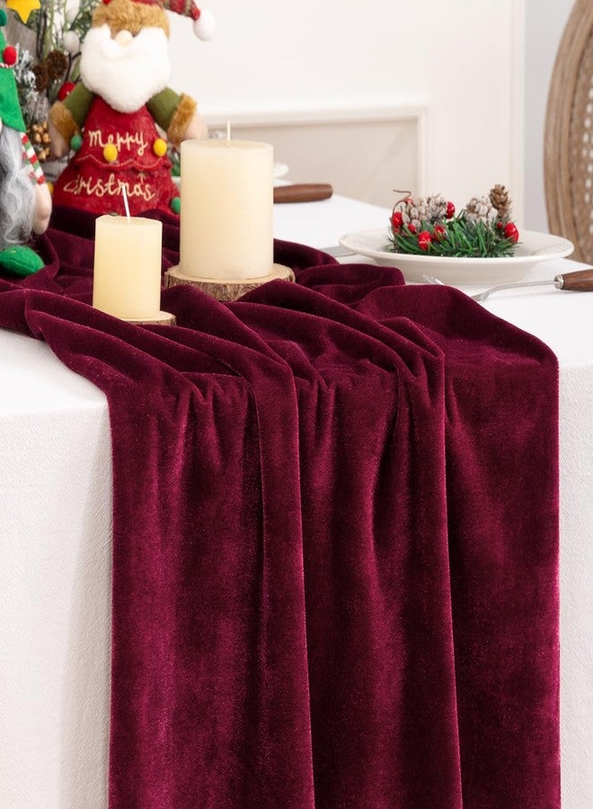 DeZerlor Velvet Table Runner Christmas Table Runner 20 x 120 Inch Luxurious Elegant Velvet Fabric Table Decorations for Xmas Dinner Holiday Wedding Bridal Baby Shower, Burgundy Red - Image 1