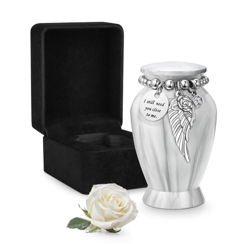 Dletay Small Urns for Human Ashes Keepsake with Box 285 Inch Memorial Mini Cremation Urn for Women Men Aluminum Decorative Funeral Urns Marble White