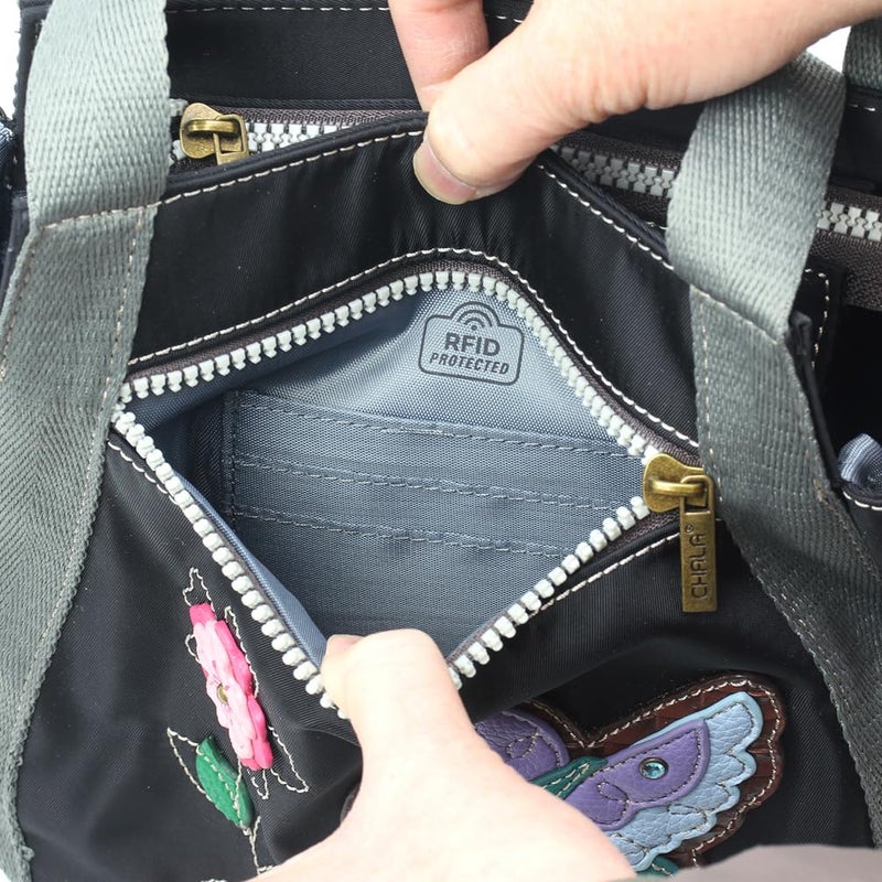 CHALA Venture Mini Carryall - RFID Protected Nylon Bag with Adjustable Crossbody Strap - Hummingbird A - black - Image 2