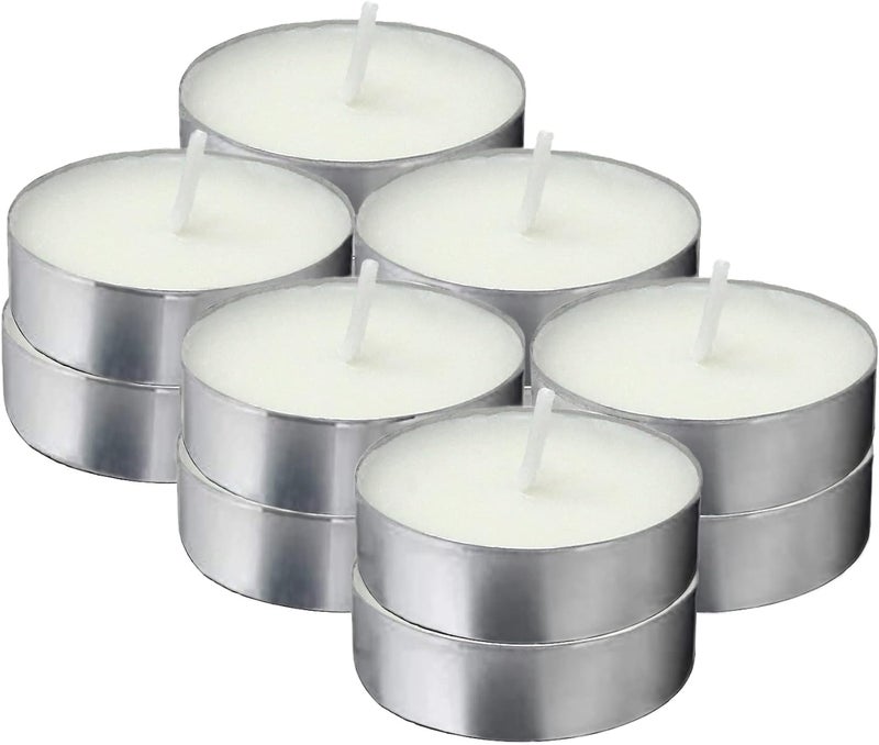 Tribello White Tea Lights - Unscented Tealight Candles - 3.5 Hour Burn Time - Perfect for Home, Travel, Events & Emergencies - Pack of 12 - Image 1