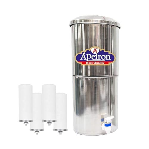 Apeiron Stainless Steel Non-Electric Water filter With 4 Ceramic Candles With Brass Knob 30 Liter Capacity - Image 1