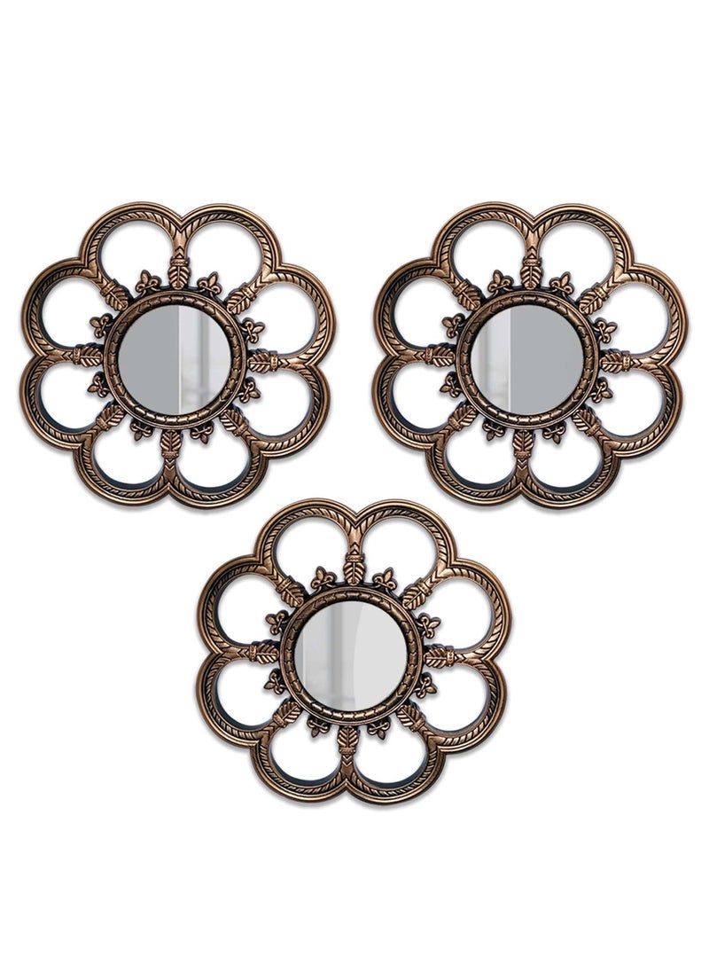 Art Street Art Street Set of 3 Beautiful Flower Shape Wall Mirrors for Home Décor Round Shape Bronze Decorative Wall Mirror for Living Room Decoration (Bronze, Size -10 x 10 Inchs)  - Image 1