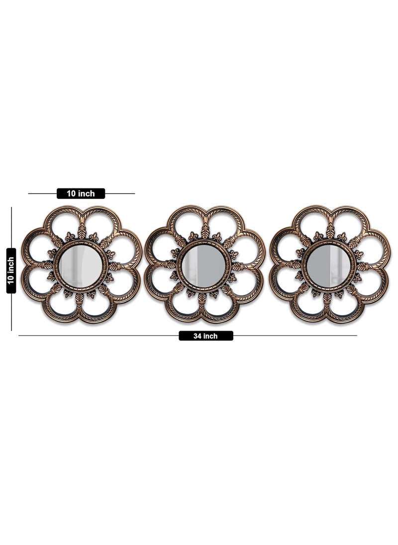 Art Street Art Street Set of 3 Beautiful Flower Shape Wall Mirrors for Home Décor Round Shape Bronze Decorative Wall Mirror for Living Room Decoration (Bronze, Size -10 x 10 Inchs)  - Image 3