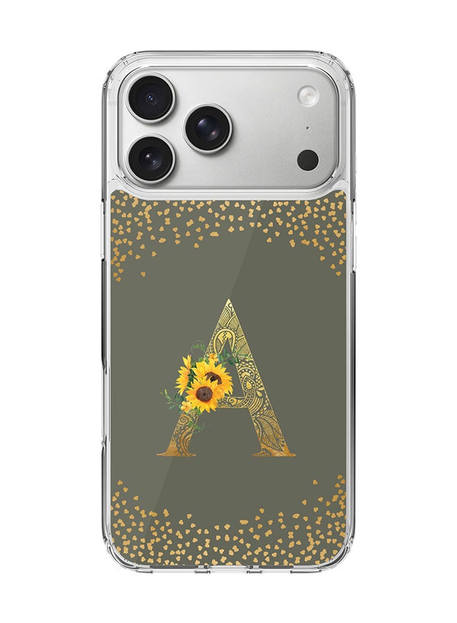 Stylizedd Classic Clear MagSafe Case for iPhone 17 Pro Max , Hybrid Soft Case Flexible Edges Anti Drop TPU PC Gel Thin Transparent Cover [ Designed for iPhone 17 Pro Max ] - Custom Monogram Initial Letter Floral Pattern Alphabet - A  (Olive Green )