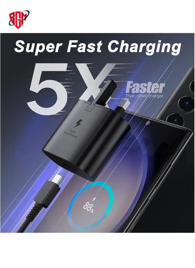 BGM - Samsung 25W Super Fast Charger with 2M USB-C to USB-C Cable Type-C UK Wall Plug for Galaxy S24, S23 Ultra, S22, S21, A Series, and Z Flip/Fold Models - Image 1
