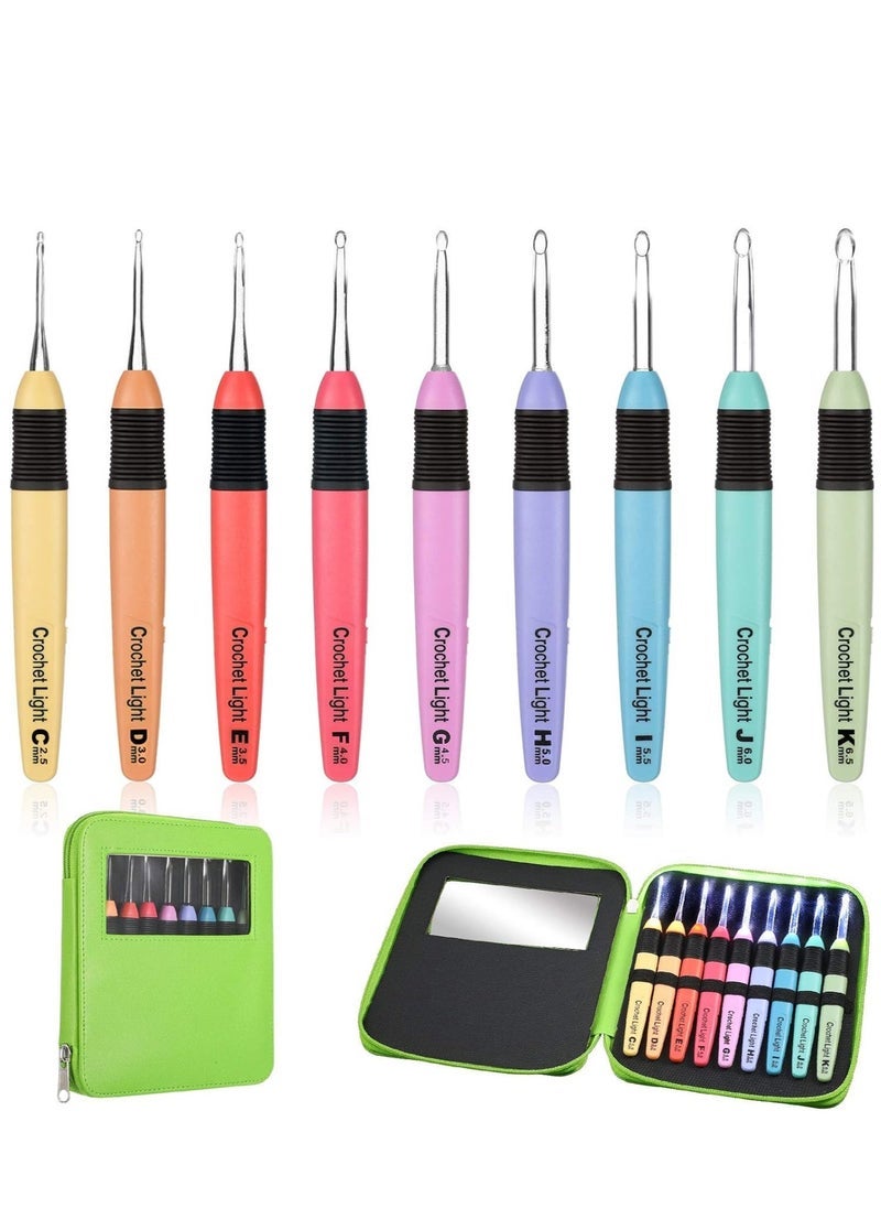 9 Pieces Lighted Crochet Hooks with Case LED Light Crochet Hooks Set Knitting Needles Craft Yarn Weaving Crochet Needles Comfortable Smooth Handle Crochet Needles for Knitting  2.5 mm-6.5 mm