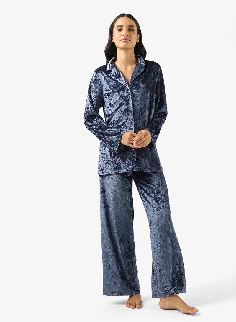 جينجر طقم استرخاء بياقة منتجع مخملي واسع - Image 1