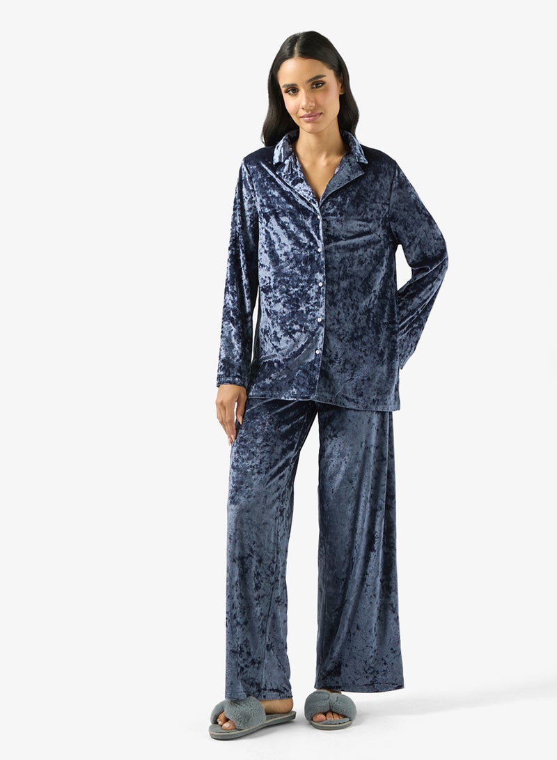 جينجر طقم استرخاء بياقة منتجع مخملي واسع - Image 5