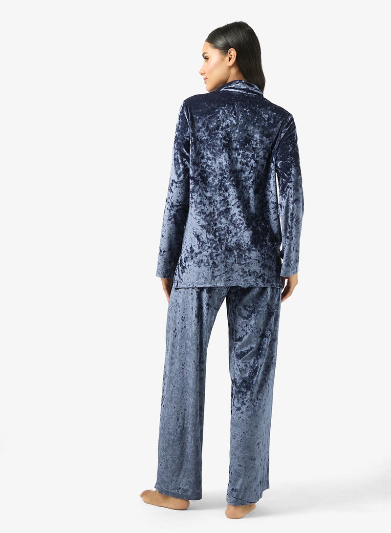 جينجر طقم استرخاء بياقة منتجع مخملي واسع - Image 2