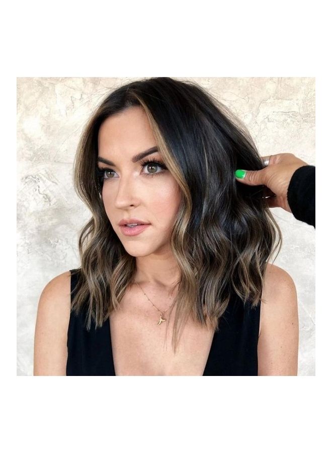 NIBEMINENT Women Mid-point Mid-length Wig Chemical Fiber Headgear Black/Brown 36cm - Image 1