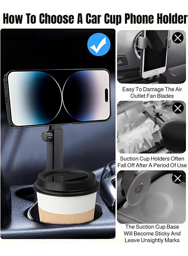 Cup Holder Car Phone Holder - Longer Neck Adjustable- 2 in 1 Multifunctional Car Cup Expander with Magnetic 360° Rotating Design - Keep Phone Secure & Hands-Free Driving - Image 5