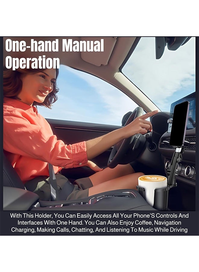 Cup Holder Car Phone Holder - Longer Neck Adjustable- 2 in 1 Multifunctional Car Cup Expander with Magnetic 360° Rotating Design - Keep Phone Secure & Hands-Free Driving - Image 4