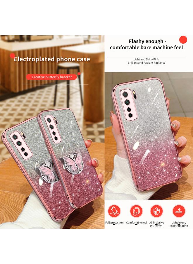 The Bros Phone Case For Huawei nova 7 SE Plated Gradient Glitter Butterfly Holder TPU Phone Phone Case - Image 3