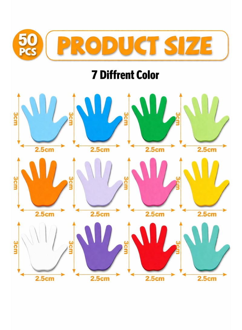 50 Pcs Small Foam Hand Cutouts Stickers – Colorful Handprint Labels for Classroom, Whiteboard, DIY Crafts and Decoration - Image 2