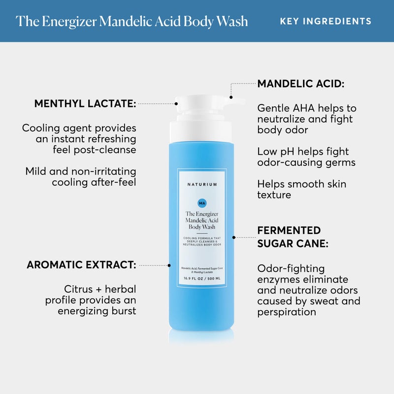 NATURIUM غسول الجسم ناتوريوم المنعش، تركيبة تبريد وانتعاش مع حمض الماندليك، ينظف بعمق ويعادل رائحة الجسم، 16.9 أونصة - Image 4