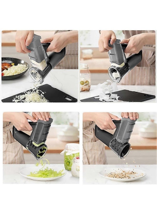 Multi-Functional Electric Handheld Food Chopper & Slicer Set - 4-in-1 Wireless Vegetable Cutter - 40W High-Efficiency Motor with 2500mAh Rechargeable Battery - Includes 4 Interchangeable Stainless Steel Blades & Cleaning Brush (Black) - Image 3
