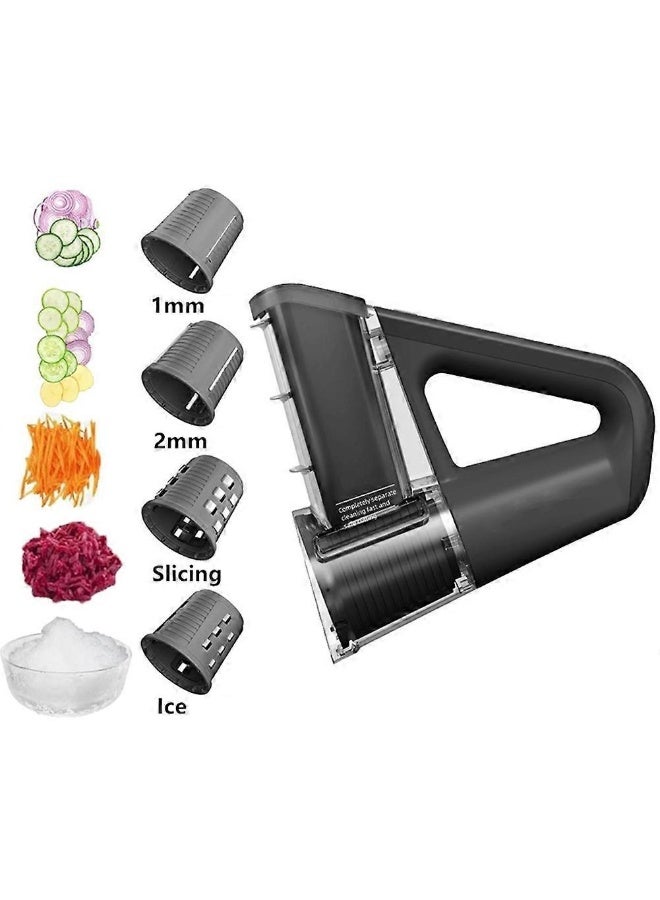 Multi-Functional Electric Handheld Food Chopper & Slicer Set - 4-in-1 Wireless Vegetable Cutter - 40W High-Efficiency Motor with 2500mAh Rechargeable Battery - Includes 4 Interchangeable Stainless Steel Blades & Cleaning Brush (Black) - Image 1