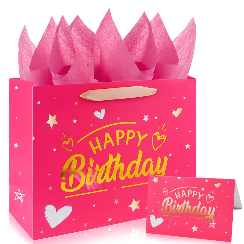 Yixiang Birthday Gift Bags,13 Inches Birthday Gift Bag with Tissue Paper and Greeting Card for Women,Girls - Image 1
