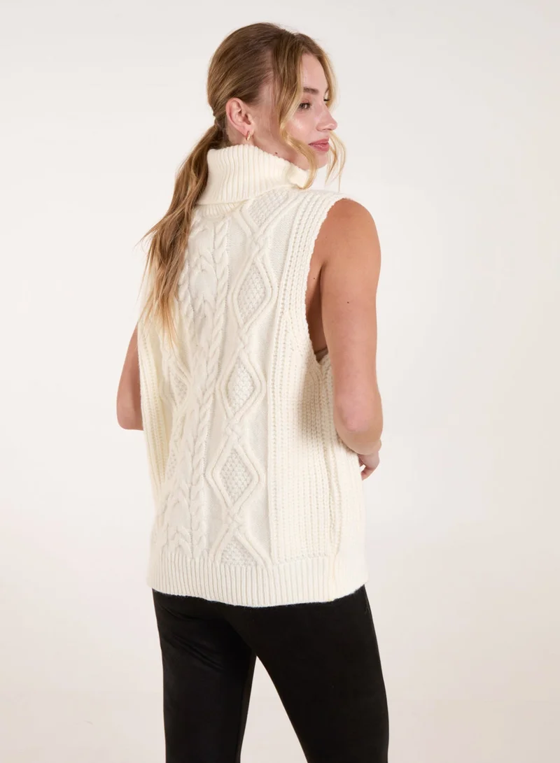 Blue Vanilla Roll Neck Cable Knit Vest