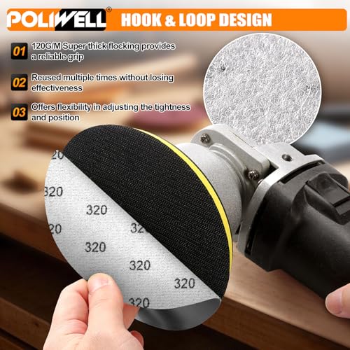 POLIWELL 6 Inch (150mm) 320 Grit Sanding Discs, Waterproof Hook & Loop Heavy Duty Silicon Carbide Round Flocking Sandpaper for Wet/Dry Sanding Grinder Polishing Accessories, 20-Pack - Image 4