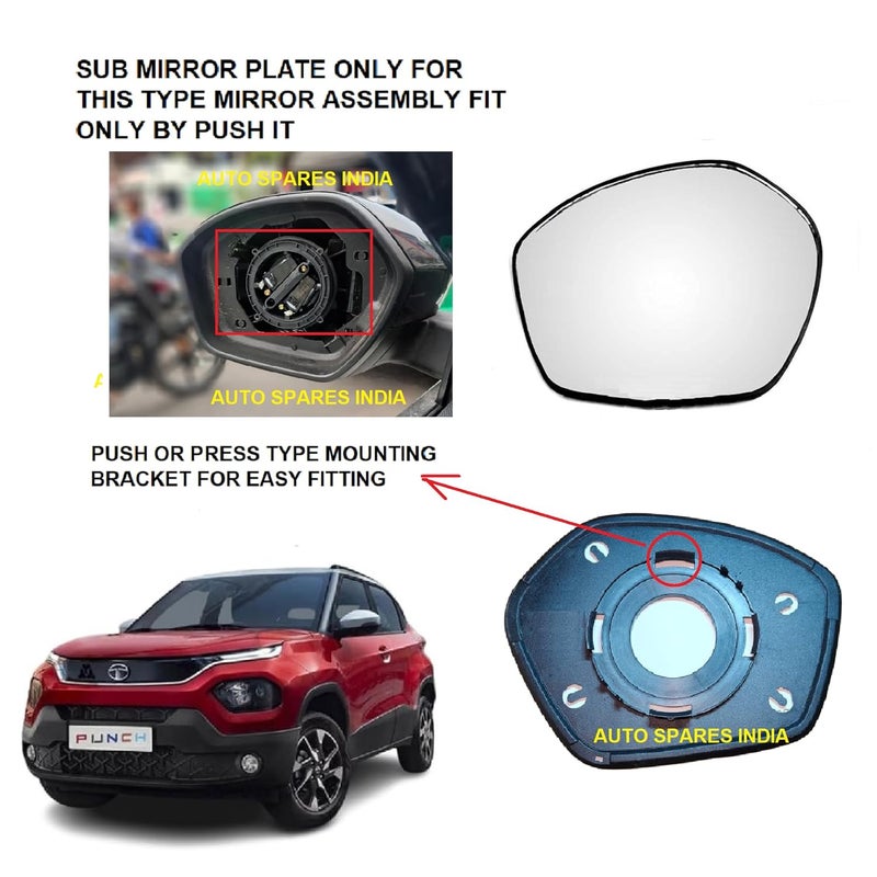 STYCARO - Side View Mirror Glass/Sub Mirror Plate compatible with Tata Punch 2021-2025 Year Model (LEFT PASSENGER SIDE) - Image 2