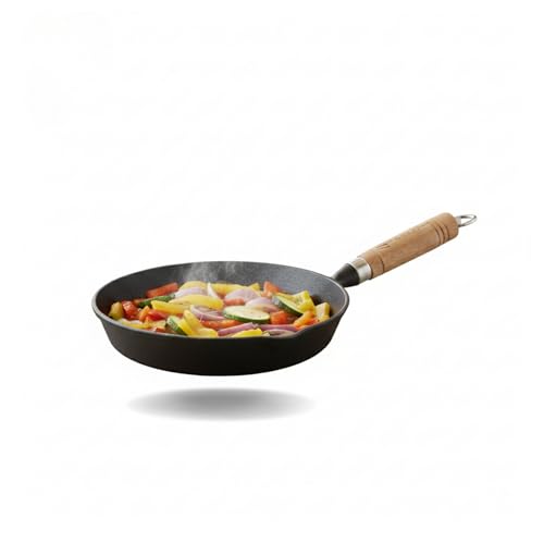 TRILONIUM Pre-Seasoned Cast Iron Sleek WHS8 Skillet | Fry Pan 20 cms, 1.2 Kgs, Sturdy Wooden Handle Induction Compatible - Image 1