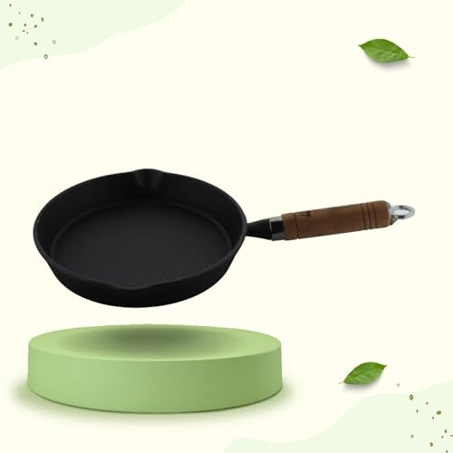 TRILONIUM Pre-Seasoned Cast Iron Sleek WHS8 Skillet | Fry Pan 20 cms, 1.2 Kgs, Sturdy Wooden Handle Induction Compatible - Image 4