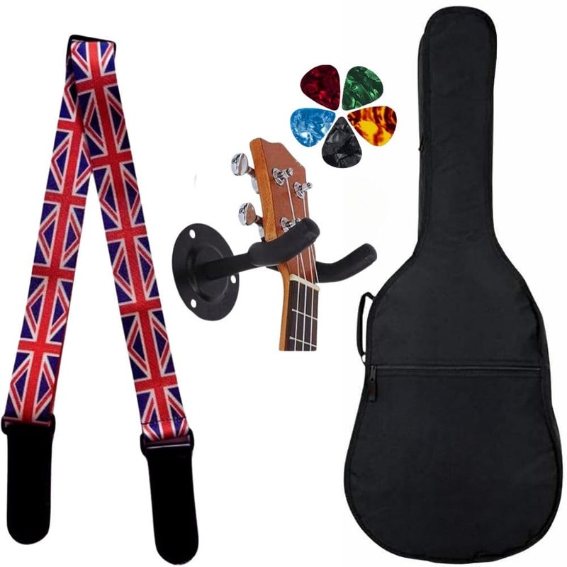 Mocking Bird Acoustic Guitar Bag Foam Padded Guitar Cover for 38, 39, 40, 41 inch with Adjustable Guitar Strap Wall Mount Hanger and Guitar Picks for Acoustic Electric Bass Guitar case (England) - Image 1