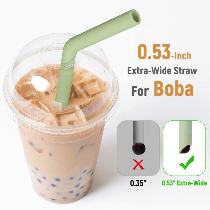 NiHome 6PCS Extra Wide Reusable Bent Silicone Straws for Boba, Smoothies, Bubble Tea, Eco-Friendly Bent Straws for Thick Drinks, Child-Safe, Customizable Length, 2 Brushes for Cleaning (Nature Colors) - Image 3