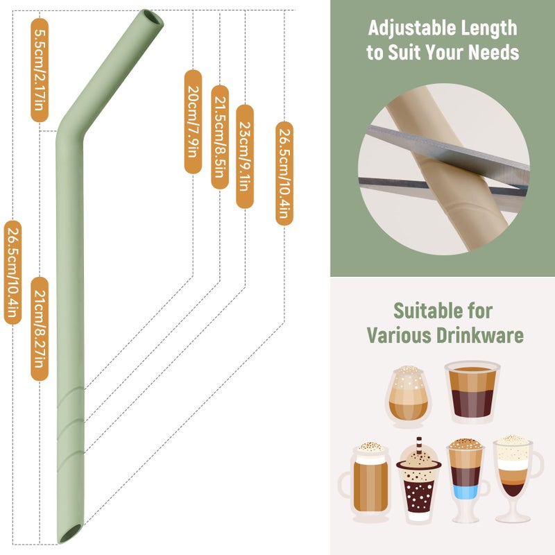 NiHome 6PCS Extra Wide Reusable Bent Silicone Straws for Boba, Smoothies, Bubble Tea, Eco-Friendly Bent Straws for Thick Drinks, Child-Safe, Customizable Length, 2 Brushes for Cleaning (Nature Colors) - Image 4