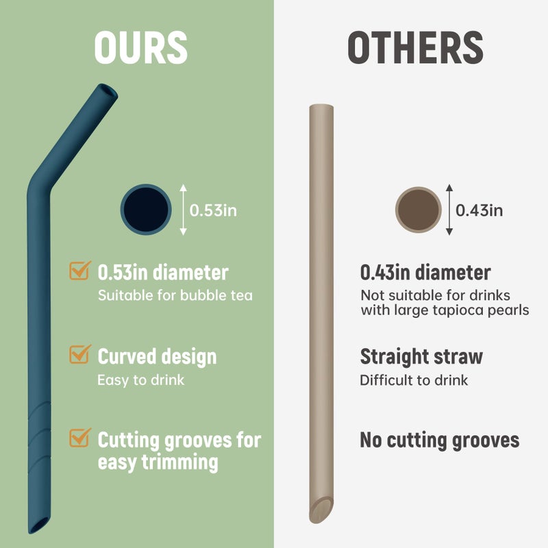 NiHome 6PCS Extra Wide Reusable Bent Silicone Straws for Boba, Smoothies, Bubble Tea, Eco-Friendly Bent Straws for Thick Drinks, Child-Safe, Customizable Length, 2 Brushes for Cleaning (Nature Colors) - Image 5