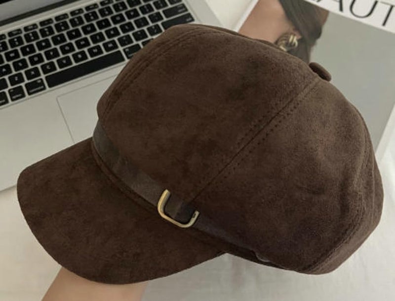 EMGILL Vintage Newsboy Hats Winter Suede Caps Women's Octagonal Hat Fashion Gatsby Cabbie Baker Visor Beret Hat Brown - Image 2