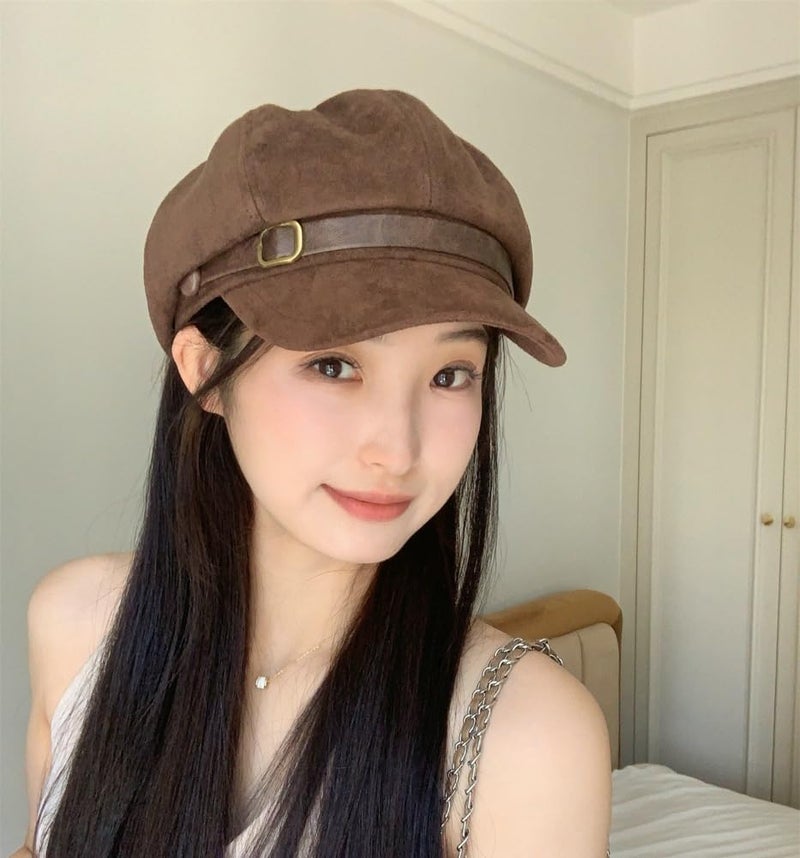 EMGILL Vintage Newsboy Hats Winter Suede Caps Women's Octagonal Hat Fashion Gatsby Cabbie Baker Visor Beret Hat Brown - Image 3