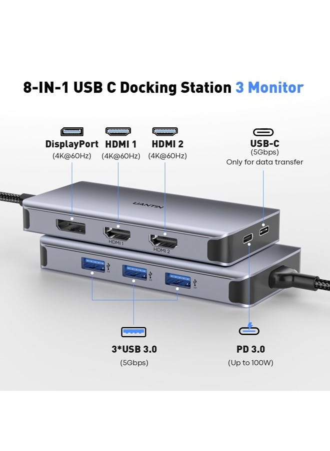 UANTIN 8 in 1 Docking Station Dual Monitor 3A 1C - Image 2