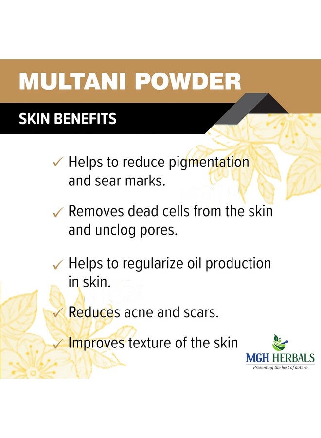MGH Herbals Multani Mitti Powder (200G) For Black Head Removal, Oil Control, Naturally Glowing Skin, Acne, Pimples, Tan Removal, Dandruff | Fuller'S Earth Face Pack | Bentonite Clay Mask, 200Gm  - Image 5