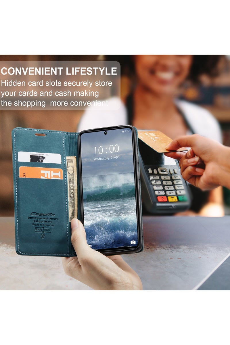 CaseMe Xiaomi Redmi Note 13 Pro 5G Wallet Case Book Folding Flip Folio Case with Magnetic Kickstand Card Slots Protective Cover - Green - Image 5