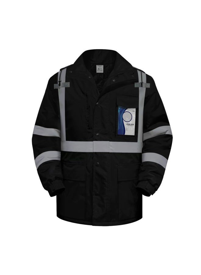 TCCFCCT Hi Vis Jackets for Men & Women, Waterproof Reflective Safety Jacket with Pockets, Construction Coats for Cold Weather, High Vis Rain Gear, Long J-Black, XL - Image 1