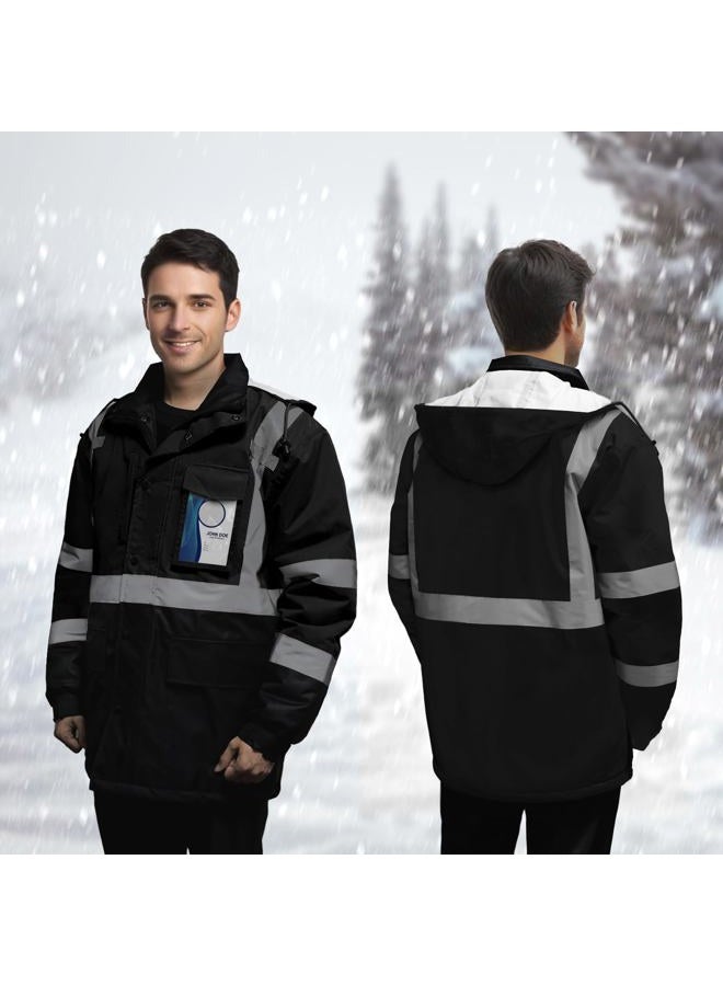 TCCFCCT Hi Vis Jackets for Men & Women, Waterproof Reflective Safety Jacket with Pockets, Construction Coats for Cold Weather, High Vis Rain Gear, Long J-Black, XL - Image 2