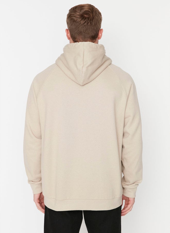 trendyol Beige Oversize/Wide Cut Hooded Fleece/Warm Sweatshirt TMNAW23SW00192 - Image 5