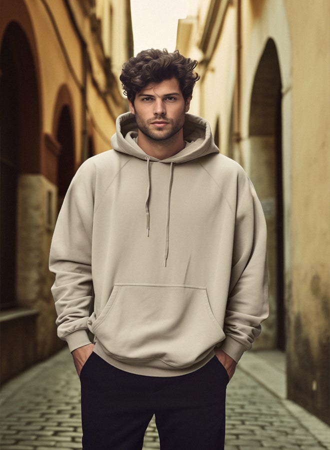 trendyol Beige Oversize/Wide Cut Hooded Fleece/Warm Sweatshirt TMNAW23SW00192 - Image 1