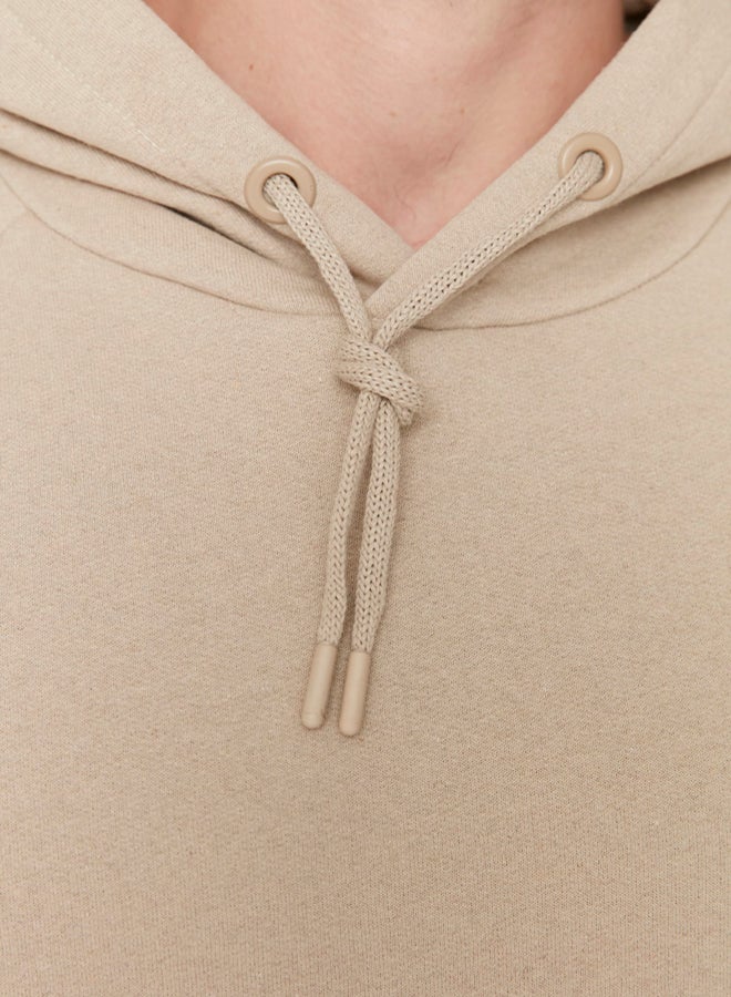 trendyol Beige Oversize/Wide Cut Hooded Fleece/Warm Sweatshirt TMNAW23SW00192 - Image 4