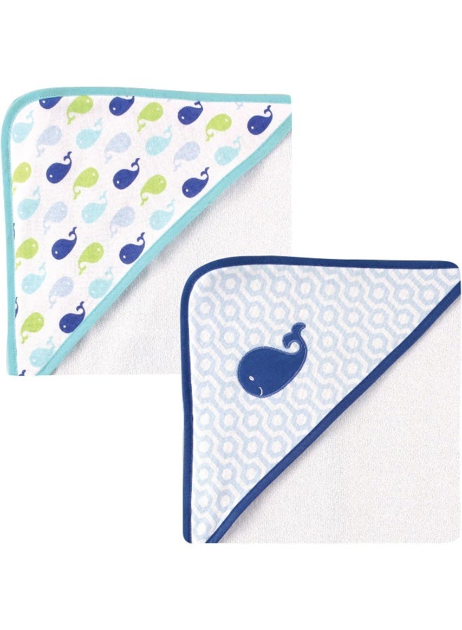 Unisex Baby Cotton Terry Hooded Towels, Blue Whale, One Size