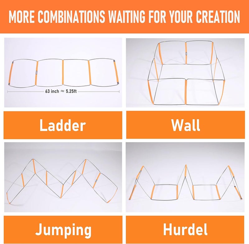 ALPHAWORX All-in-One Agility Ladder Agility Training Equipment Foldable Instant Set-up Tangle-Free Design 8+4 Rung Speed Ladder Workout Ladder with 12 Soccer Cones & 3 Resistance Band & 1 Storage Bag - Image 3