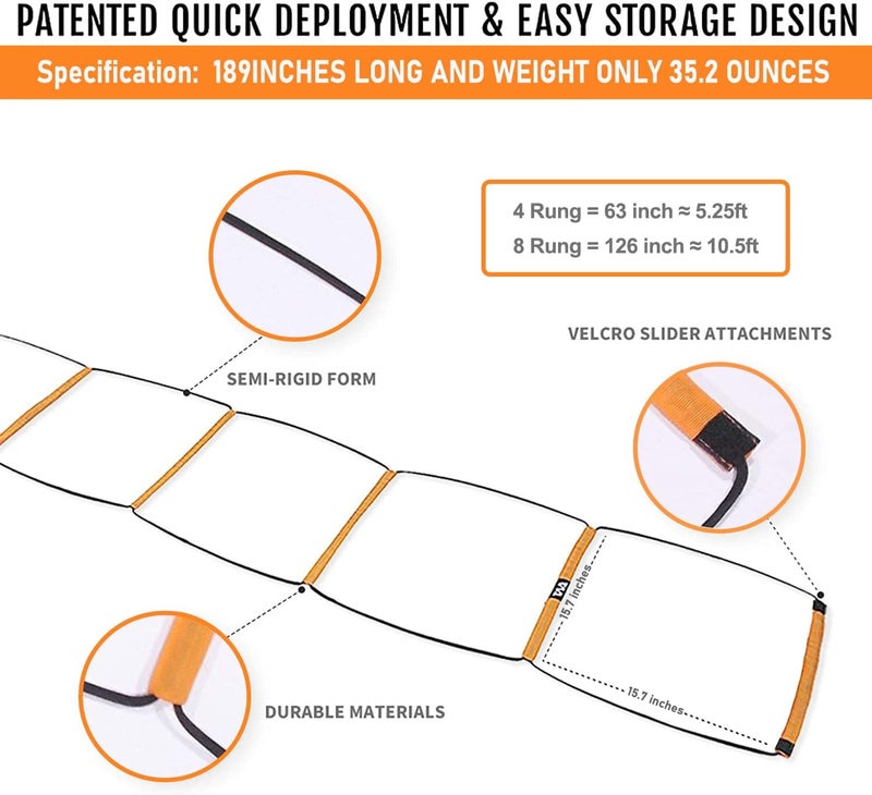 ALPHAWORX All-in-One Agility Ladder Agility Training Equipment Foldable Instant Set-up Tangle-Free Design 8+4 Rung Speed Ladder Workout Ladder with 12 Soccer Cones & 3 Resistance Band & 1 Storage Bag - Image 2