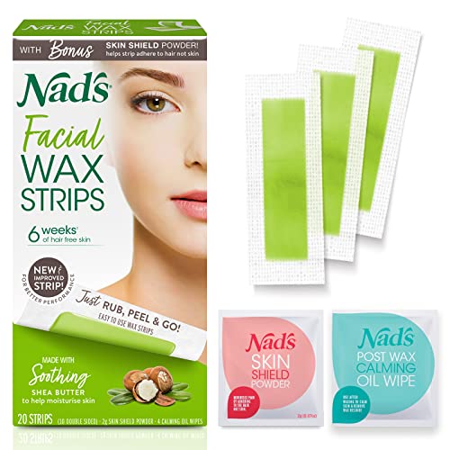 Nad's Nads Facial Wax Strips Hypoallergenic All Skin Types Facial Hair Removal For Women At Home Waxing Kit with 20 Face Wax Strips 4 Calming Oil Wipes Skin Protection Powder - Image 2