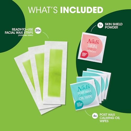 Nad's Nads Facial Wax Strips Hypoallergenic All Skin Types Facial Hair Removal For Women At Home Waxing Kit with 20 Face Wax Strips 4 Calming Oil Wipes Skin Protection Powder - Image 5