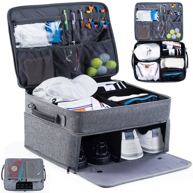 VIGEGARI Upgraded Trunk Organizer with Separate Compartment for 2 Pair Shoes Up to US Mens 16 Car Locker Organizer for Golf Balls Gloves Accessories - Image 2