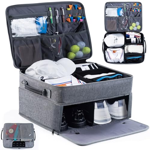 VIGEGARI Upgraded Trunk Organizer with Separate Compartment for 2 Pair Shoes Up to US Mens 16 Car Locker Organizer for Golf Balls Gloves Accessories - Image 1